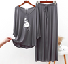 Plain Gray K-Pop Heart V Neck with Plazzo Pajama Full Sleeves Suit