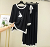 Black K Pop Heart White Round Neck Plazzo PJ Set
