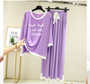 Purple Let Me Sleep White Round Neck Plazzo PJ Set