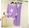 Purple K-Pop Heart White Round Neck Plazzo PJ Set