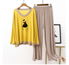 Yellow K-Pop Heart-Neck T Shirt with Contrast Trouser PJ Set