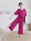 Shocking Pink V Neck Quarter Sleeves with Cut Style Pajama