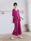 Shocking Pink V Neck Quarter Sleeves with Cut Style Pajama