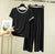 Plain Black Tshirt With White Round Neck And Plazo Pajama (Half Seleeve)