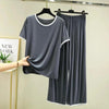 Plain Grey Tshirt With White Round Neck And Plazo Pajama (Half Seleeve)