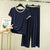 Dark Blue Tshirt With White Round Neck And Plazo Pajama (Half Seleeve)