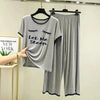 Plain Grey Let Me Sleep Tshirt With Black Round Neck And PLazo Pajama (Half Seeleve)