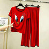 Plain Red Daffy Duck Tshirt With Black Round Neck And PLazo Pajama (Half Seeleve)