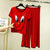 Plain Red Daffy Duck Tshirt With Black Round Neck And PLazo Pajama (Half Seeleve)