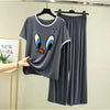 Plain Grey Daffy Duck Tshirt With White Round Neck And PLazo Pajama (Half Seeleve)