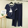 Plain Blue K-Pop HeartTshirt With White Round Neck And PLazo Pajama (Half Seeleve)