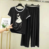 Plain Black K-Pop Heart Tshirt With White Round Neck And PLazo Pajama (Half Seeleve)