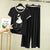Plain Black K-Pop Heart Tshirt With White Round Neck And PLazo Pajama (Half Seeleve)