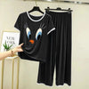 Plain Black Daffy Duck Tshirt With White Round Neck And PLazo Pajama (Half Seeleve)