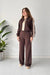 Zipper twin color winter fleece fabric track suit - Brown