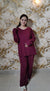 Maroon V-Neck Women Night Suit PJ Set