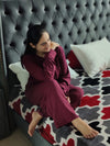 Maroon V-Neck Women Night Suit PJ Set