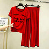 Plain Red Let Me Sleep Tshirt With Black Round Neck And PLazo Pajama (Half Seeleve)