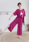 Shocking Pink K-Pop Heart V Neck Quarter Sleeves with Cut Style Pajama