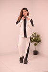 Zipper twin color winter fleece fabric track suit - Beige and Black
