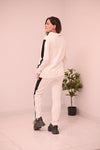 Zipper twin color winter fleece fabric track suit - Beige and Black