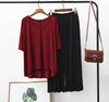 Plain Red V Neck T Shirt with Black Plazzo