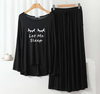 Deep Black Let me sleep Round Neck Plazzo PJ Set