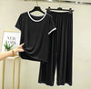 Plain Black Tshirt With White Round Neck And Plazo Pajama (Half Seleeve)