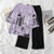 Purple Multi Planets Printed Shirt With Black Trouser