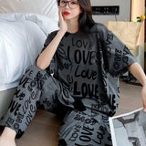 Gray Love Printed Shirt And Trouser