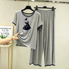 Plain Grey K-Pop Heart Tshirt With Black Round Neck And PLazo Pajama (Half Seeleve)