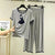 Plain Grey K-Pop Heart Tshirt With Black Round Neck And PLazo Pajama (Half Seeleve)