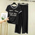 Plain Black Let Me Sleep Tshirt With White Round Neck And PLazo Pajama (Half Seeleve)