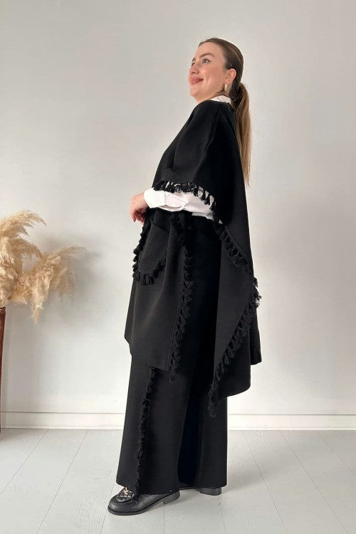 Open Shawl Style Lace Work 2-Pcs Winter Co-Ord Set