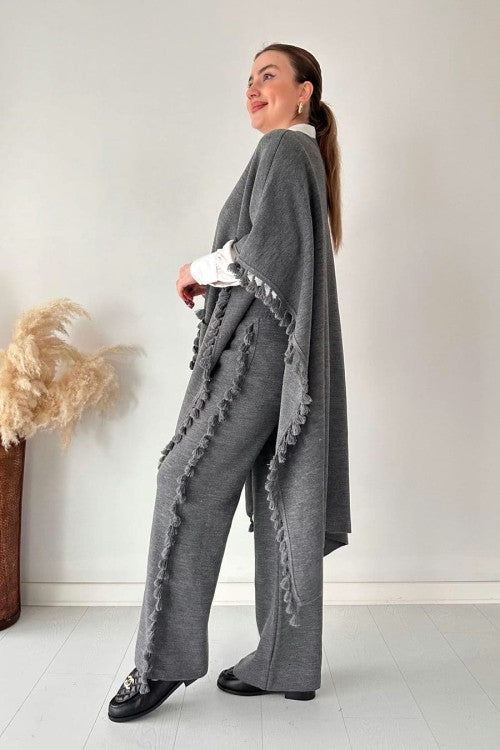 Open Shawl Style Lace Work 2-Pcs Winter Co-Ord Set