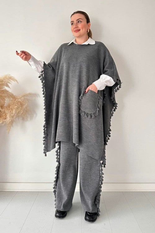 Open Shawl Style Lace Work 2-Pcs Winter Co-Ord Set