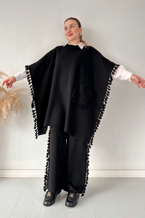 Open Shawl Style Lace Work 2-Pcs Winter Co-Ord Set