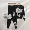 White Rose Printed Style 2-Pcs Winter Tracksuit For Her