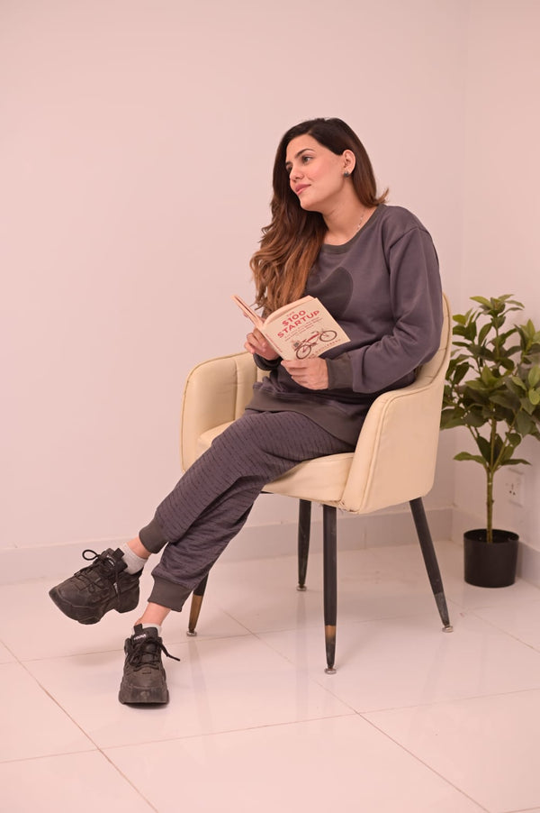 Winter Black Gray Heart Co-Ord Set Night Suit