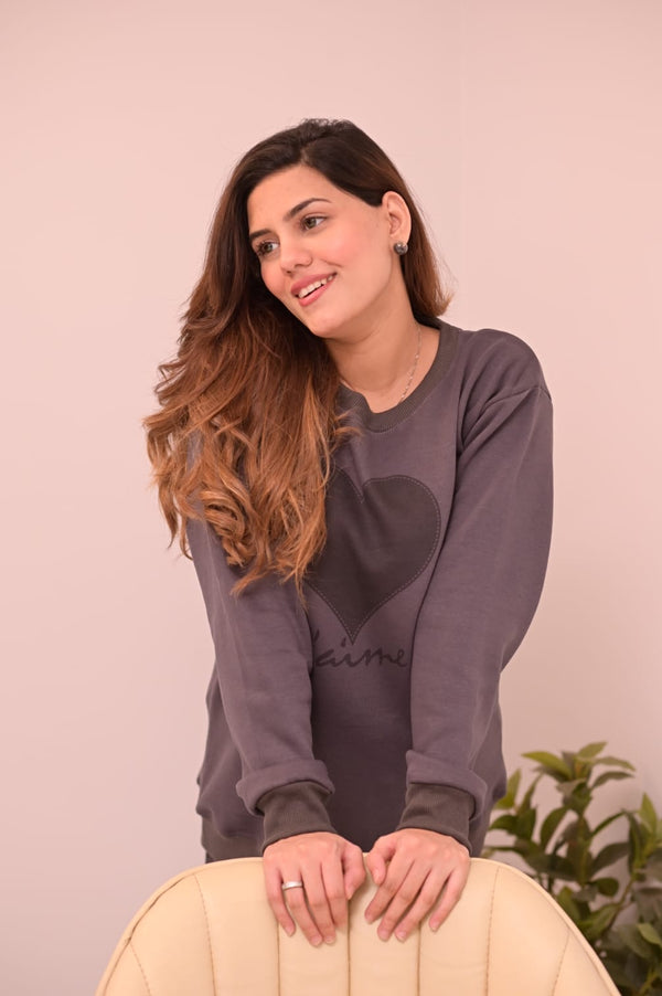 Winter Black Gray Heart Co-Ord Set Night Suit