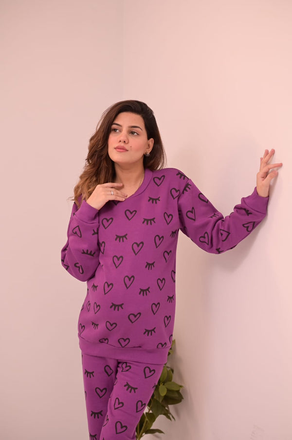 Winter Purple Sleepy Love Co-Ord Set Night Suit