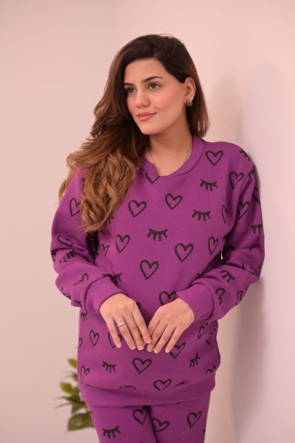 Winter Purple Sleepy Love Co-Ord Set Night Suit